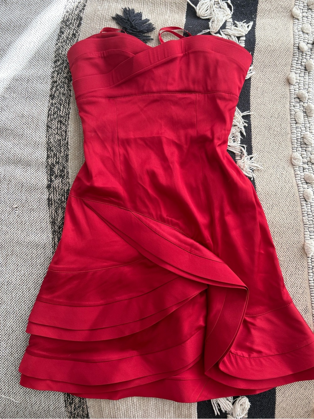 100% silk BCBGMaxAzria Strapless Red Tiered mini Dress